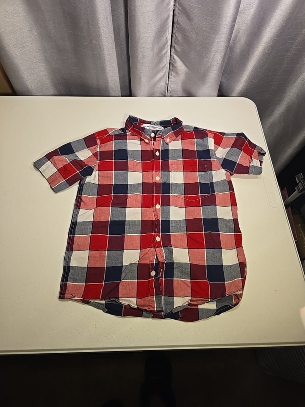 Boys Old Navy Red White Navy Plaid Button-Up Shirt Size 10-12